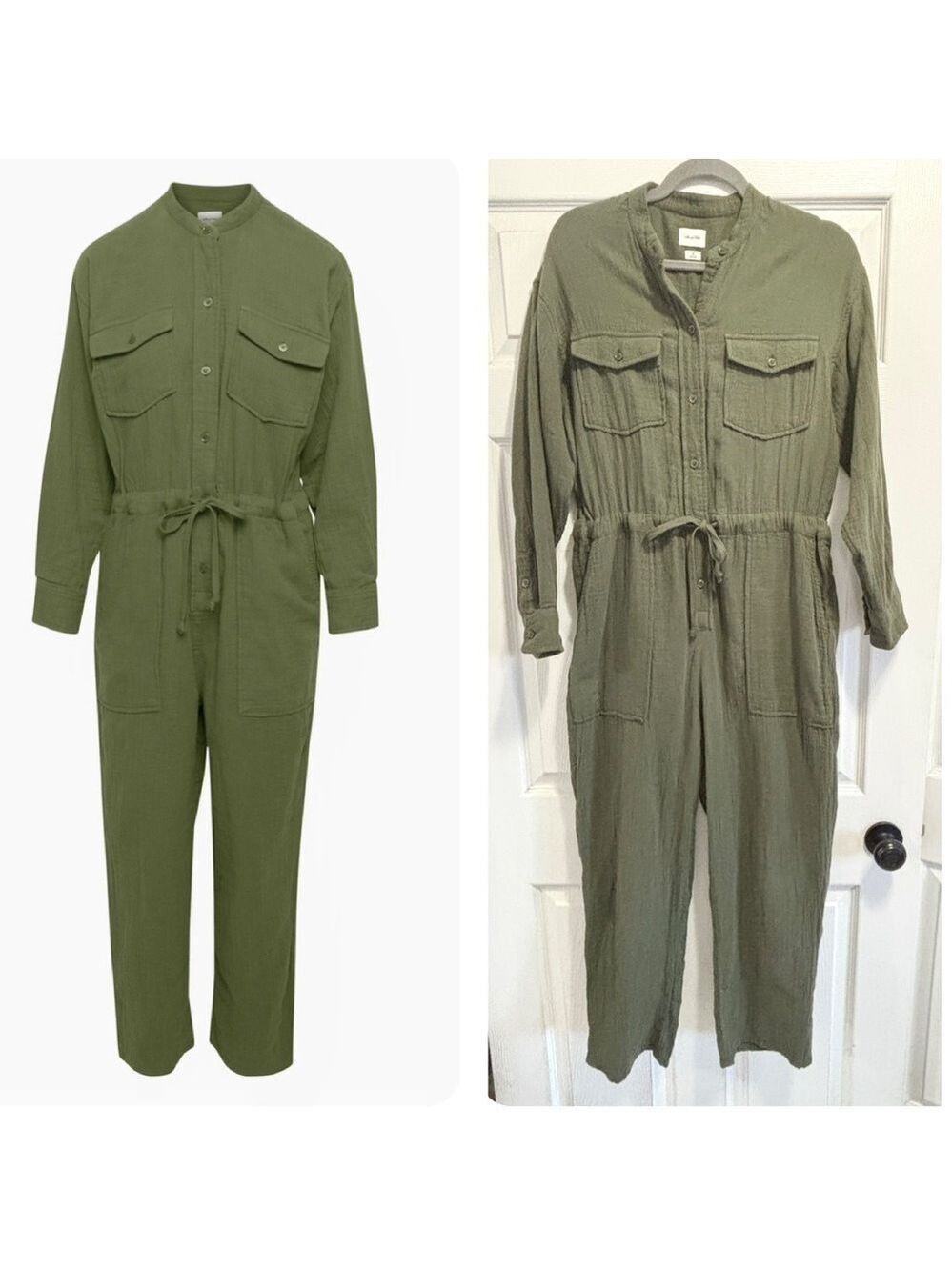 Aritzia Wilfred ORNE Jumpsuit Button Up Organic Cotton in Fatigue Green Size XS